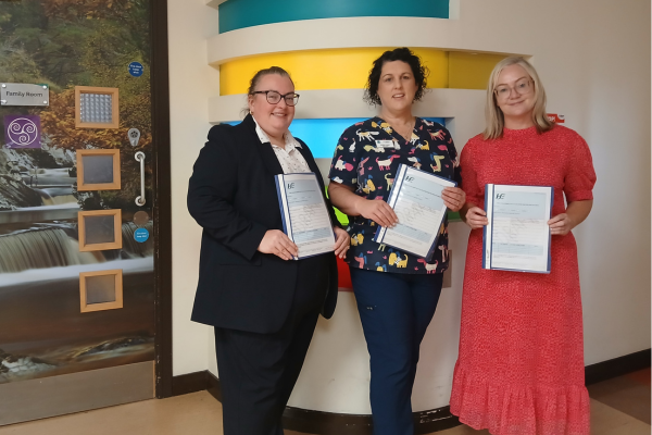 L-R Colette Leneghan, Nurse Champion for End-of-Life ICU, Aislinn Lyons, RCN & Nurse Champion for End of Life - Children's Ward, Martina Kenny, Clinical Nurse Co Ordinator for Children with Life Limiting Illness