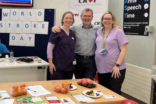 L-R Pictured today at the Stroke information stand in GUH is Trish Galvin Advanced Nurse Practitioner Stroke, Dr Tom Walsh Stroke Lead at GUH and Mary Gilbert, Clinical Nurse Specialist in Stroke at GUH