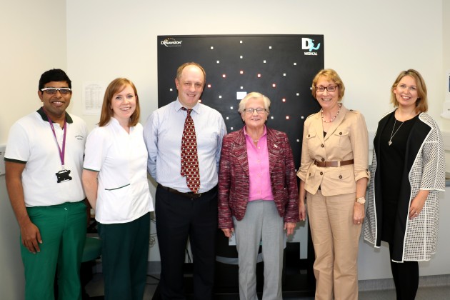 Pictured in the launch of the Dynavision D2 system at Occupational Therapy GUH are: Cornelius Dhivakar, Occupational Therapy UHG. Charles Jackson, Footsteps Committee Member. Rosalie Parker, Chairperson of Footsteps. Caitriona Cosgrove, Occupational Therapy UHG. Ann Cosgrove, General Manager Galway University Hosptials. Alisha Kelly, Occupational Therapy UHG.
