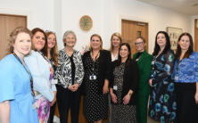 From left: Dr Niamh O’Brien, Consultant Paediatrician, CASATS; Dr Irina Ciocoiu, Consultant Paediatrician, CASATS; Sergeant Mary Ann Donoghue, Uachtarán na hÉireann President Catherine Connolly; Ms Cathy Bergin, Clinical Nurse Manager, SATU/CASATS; Detective Garda Linda Cusack; Ms Sinéad Collins, Clinical Nurse Specialist, SATU; Ms Aoife O’Malley, Barnahus West, Manger; Ms Niamh O’Loughlin, Social Work Team Leader, Barnahus West; Ms Catherine Conroy, Clinical Nurse Specialist, SATU/CASATS. 