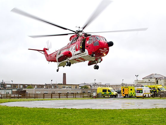 A helicopter lands at University Hospital Galway Picture of helicopter landing at University Hospital Galway